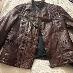 All Saints Dark Brown Leather Bomber Jacket